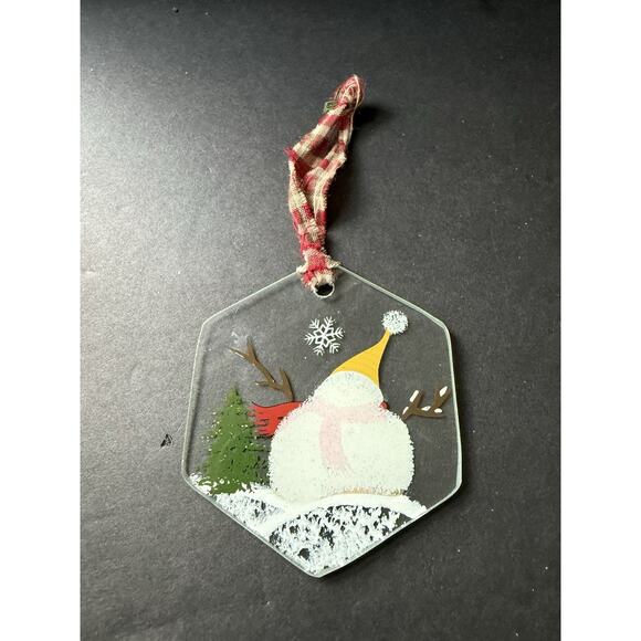 Handpainted Glass Hanging Snowman Ornament Handcrafted Artisan Whimsycore - Picture 3 of 5